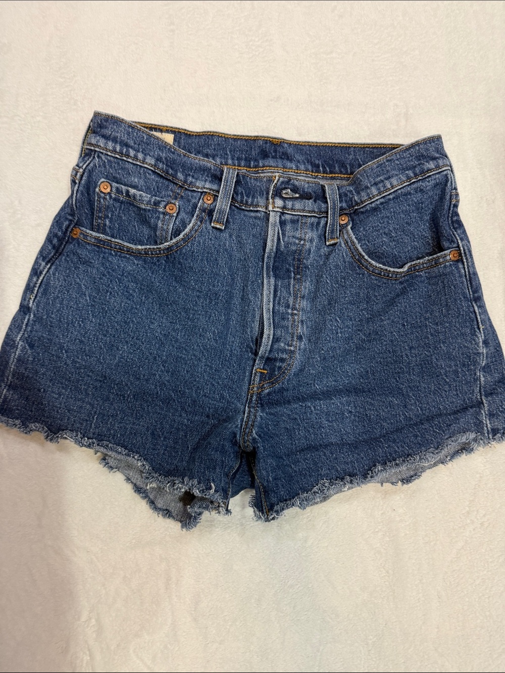 Levi's Dark Blue Denim Cutoff Shorts with Frayed Hem